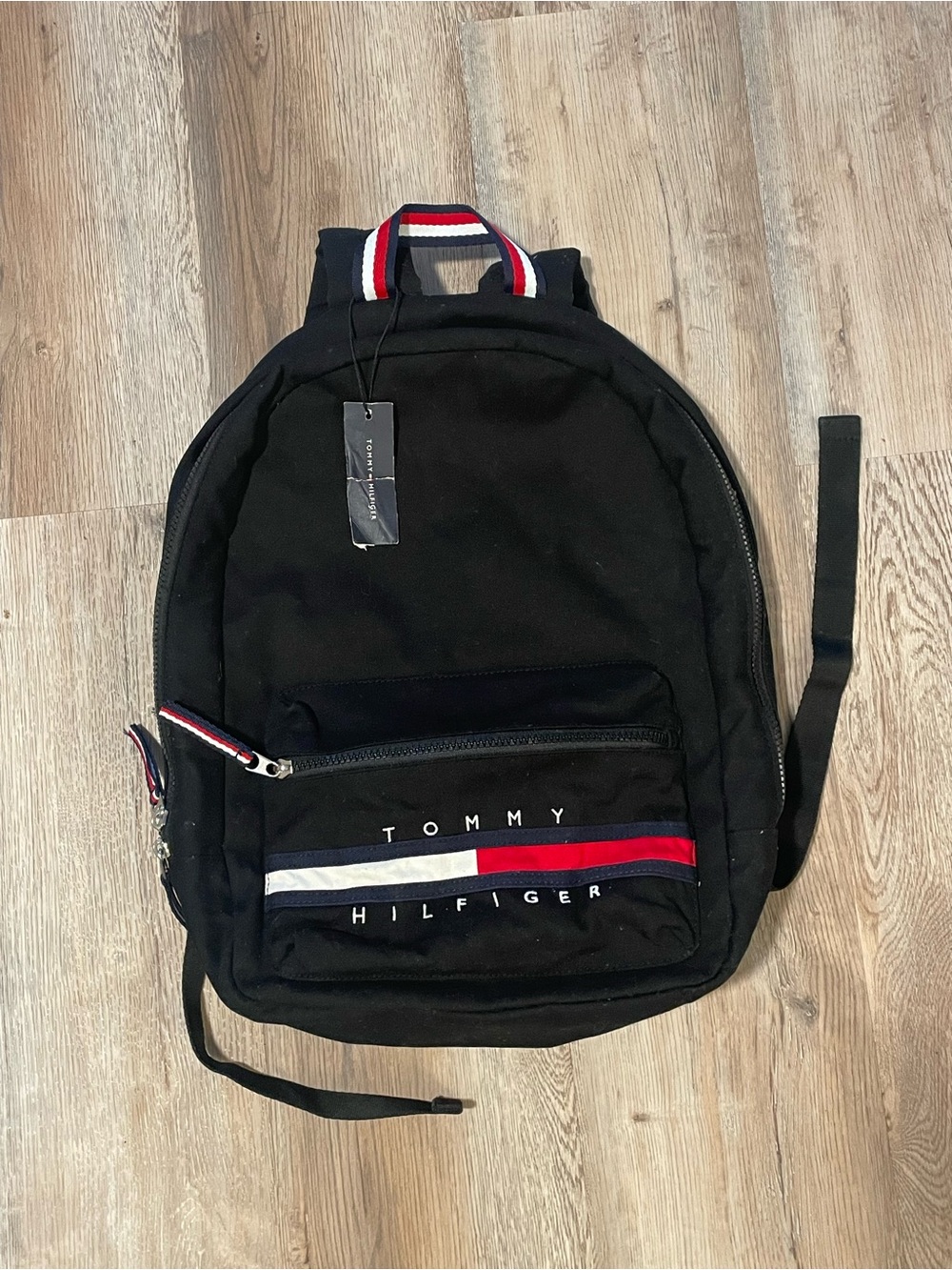 Tommy Hilfiger Black Canvas Backpack with Signature Stripe